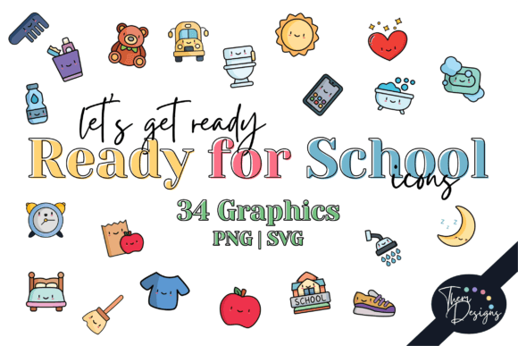 Cute School Icons with Faces